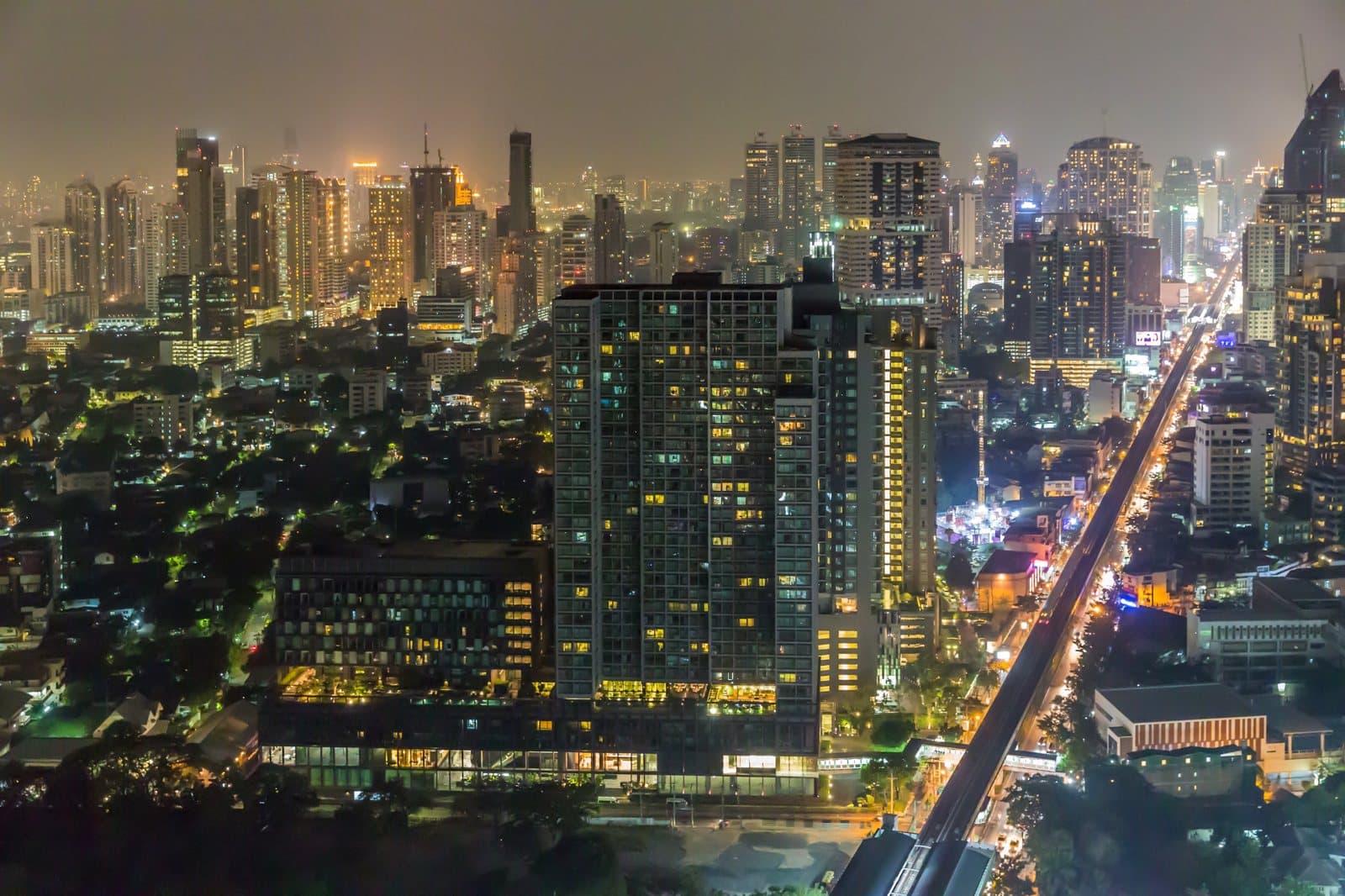 Bangkok at night from a rooftop bar